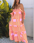 Elyse Boho Gingham Tied Straps Smocked Maxi Dress