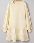 Solid Tiered Ruffle Hem Long Sleeve Dress