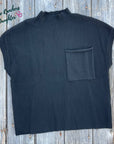 Black Fall Patch Pocket Rib Knit Short Sleeve Sweater