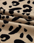 Leopard Lace Ribbed Trim Buttoned Cuff Sweater