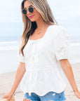 Anaiah Bow Knot Puff Sleeve Peplum Top