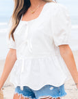 Bow Puff Sleeve Peplum Top