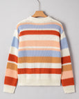 Stripe Colorblock Round Neck Drop Shoulder Sweater