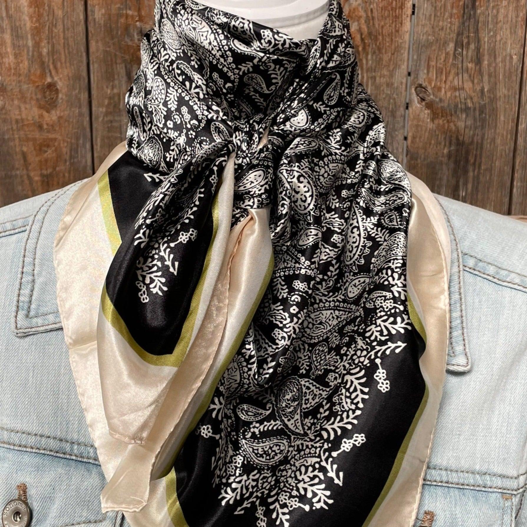 35X35"  Black & Cream Paisley Wild Rag / Scarf WR3407