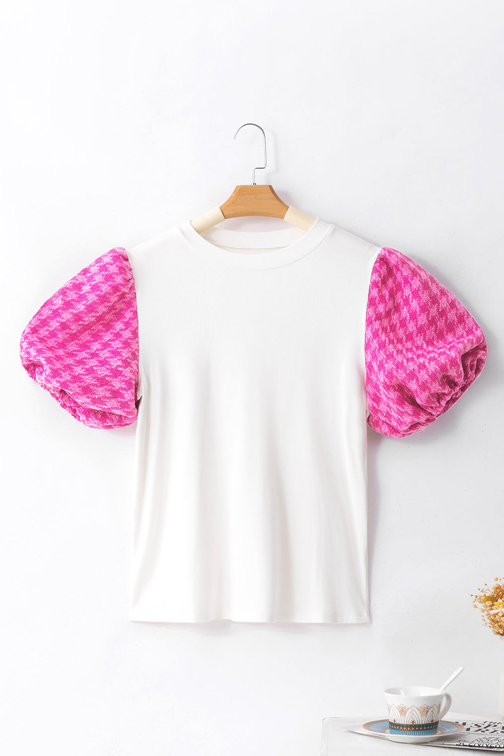 Aleena Contrast Tweed Puff Sleeve Top