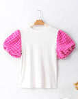 Aleena Contrast Tweed Puff Sleeve Top