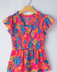 Zaniyah Floral Smocked Ruffle Trim Flutter Sleeve Blouse