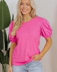 Shiloh Ribbed Pearl Beaded Puff Sleeve Top