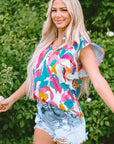 Noemi Notched Neck Flutter Sleeve Blouse
