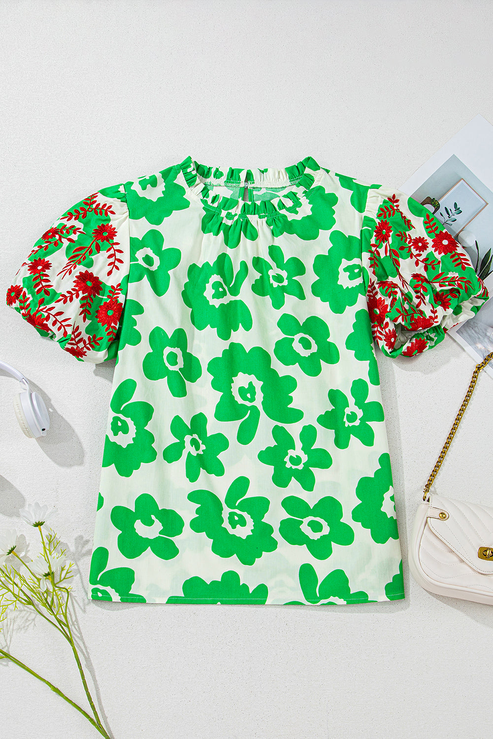Maisy Embroidered Puff Short Sleeve Floral Blouse