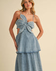 DENIM FLOWER MAXI DRESS