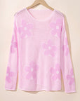 Dulce Big Flower Hollowed Knit Drop Shoulder Sweater