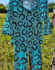 Turquoise Horseshoe Girl's Western Pajama Set