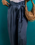 Luna Belted Frilly Waist Wide Leg Loose Pants
