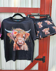 Highland Calf Women's Western Top and Short Pajama Set