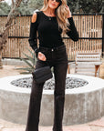 Amaya Ribbed Knit Cold Shoulder Sweater