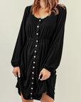 Solid Button-Up Scoop Neck Dress