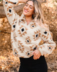 Western Aztec Sherpa Quarter-Zip Collared Sweatshirt