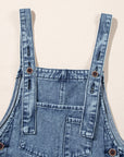 Solid Denim Distressed Bib Pocket Wide Leg Overall