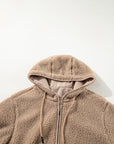 Solid Fleece Zip-Up Drawstring Pocketed Hooded Jacket