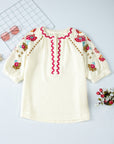 August Floral Embroidered Puff Sleeve Blouse