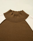 Colorblock Raglan Puff Sleeve Mock Neck Sweater