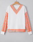 Stripe Patchwork V-Neck Drop Shoulder Top