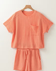 Rylie Textured Patched Pocket Drawstring Shorts Set