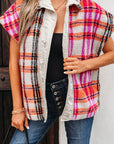 Plaid Sherpa Buttoned Jacket Vest