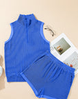 Zahra Corded Collared Half Zip Tank Top Two Piece Set