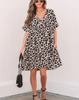 Brinley Cheetah Backless V Neck Loose Fit Mini Dress