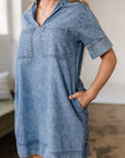 Solid Denim Collared Patch Pocket Mini Dress