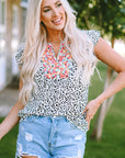 Malaya Leopard Ruffle Shoulder Sleeveless Top