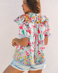 Greta Floral Split Neck Short Sleeve Blouse