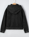 Denim Chest Pocket Drop Shoulder Hooded Jacket