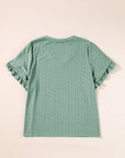 Lakelynn Petal Sleeve Jacquard V Neck Plus Size Blouse