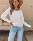 Mabel Ribbed Bishop Sleeve Round Neck Top