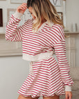 Stripe Cropped Pullover and Bubble Mini Skirt Set