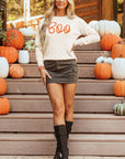 Boo Knitted Pattern Ribbed Edge Sweater