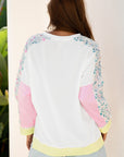Floral Colorblock Patchwork Chest Pocket Long Sleeve Top