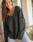 Arya Exposed Seam Raw Edge Hoodie with Pockets