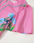 Floral Split Neck Mini Dress