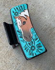 Black Horse Tooled Leather Hair Claw Clips 4”