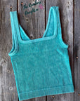 Teal Ribbed Crop Tank with Reversible Neckline