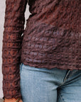 Ruth Sheer Mesh Patterned Lettuce Trim Top