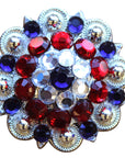 1.5" Hilason Western Style Silver Berry Rhinestone Bling Tack Headstall Saddle Concho Red/Blue