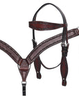 HILASON Western Horse Headstall Breast Collar Set Tack Genuine American Leather Barb Wire Dark Brown