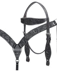 HILASON Western Horse Breast Collar Headstall Genuine American Leather Floral Black