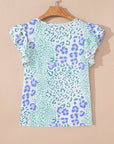 Leopard Layered Ruffle Sleeve Blouse