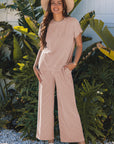 Solid Corded T-Shirt and Pants Set